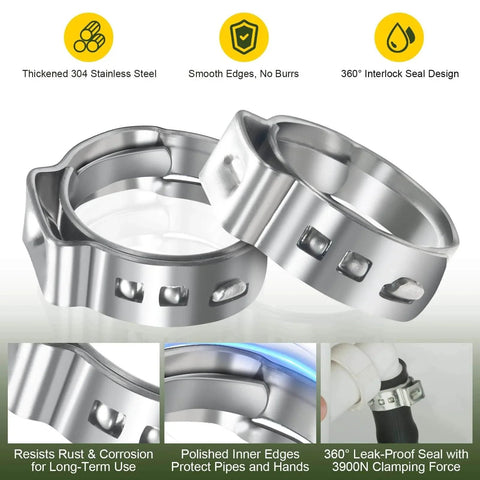 120 Pack One Half Inch Pex Cinch Clamps Rings Heavy Duty 304 Stainless Steel Pex Crimp Rings Thickened Single Ear Hose Clamps