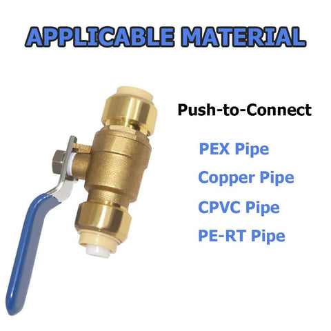 Half Inch Push Fit Full Port Ball Valve Shut Off Water Valve Push To Connect For PEX Copper CPVC PE RT Solid Brass Blue