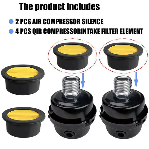 Image showing components of Two Pack Half Inch Thread Air Compressor Silencer Filter with 20mm Metal Noise Muffler Intake Filter Replacement.