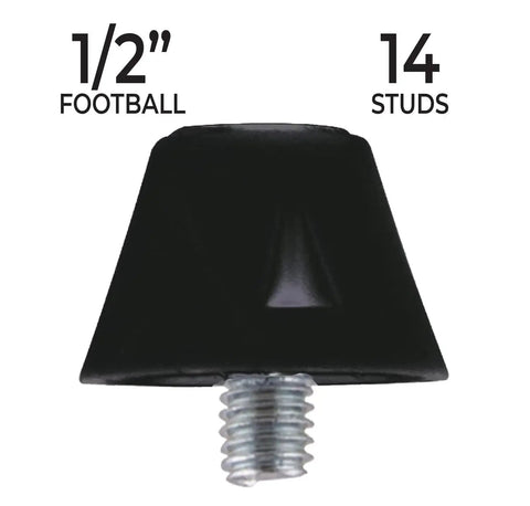 Half Inch Steel Tip Black Football Studs 14 Pack With Wrench For All Conditions, side view of single stud