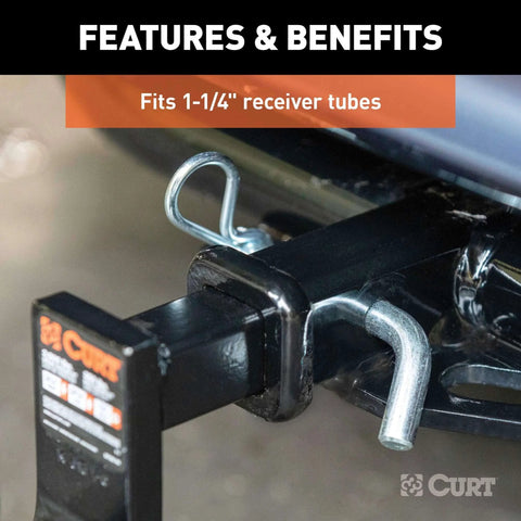 Trailer Hitch Pin And Clip Half Inch Diameter Fits One And A Quarter Inch Receivers With Clear Zinc Finish Easy Grip 105 Degree Bend For Class One And Class Two Trailer Hitches in use