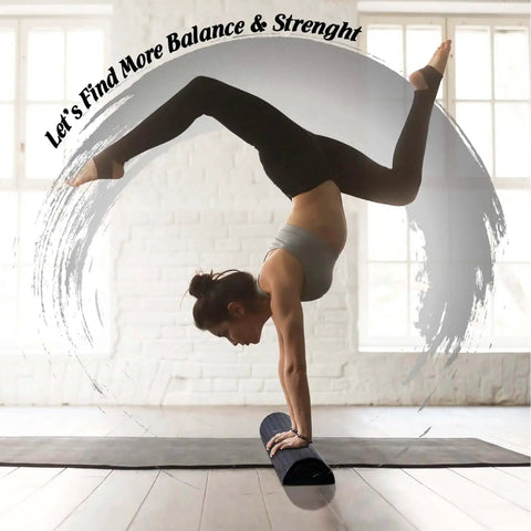 Woman doing yoga handstand on High Density EPP Half Round Back Roller Foam for Exercise Yoga Pilates and Stretching on mat indoors