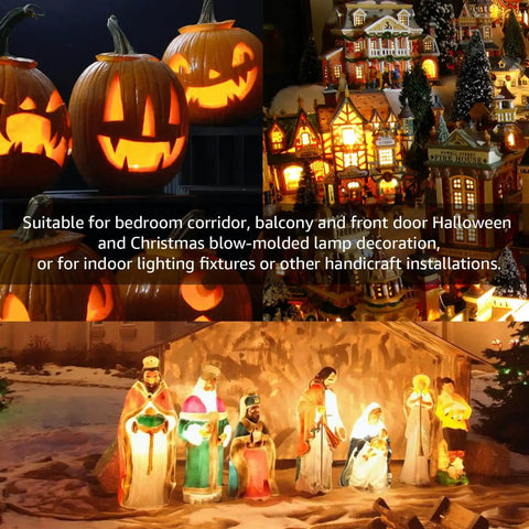 Two Pack Blow Mold Light Kit Replacement With E27 E26 Bulb Cord for Halloween and Christmas decor featuring pumpkins, village scene, nativity set