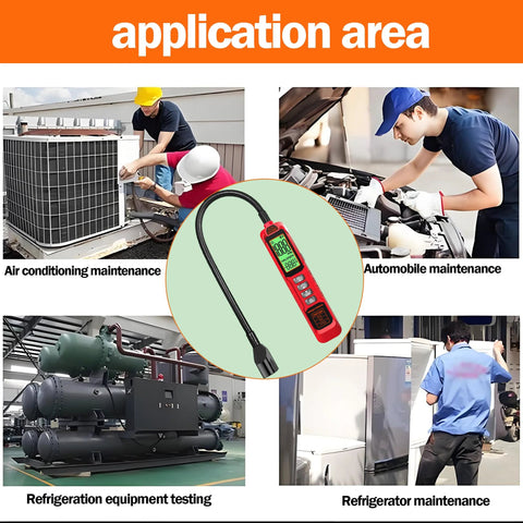 High-sensitivity halogen Freon leak detector with UV probe; red handheld heated-diode sensor for HVAC maintenance