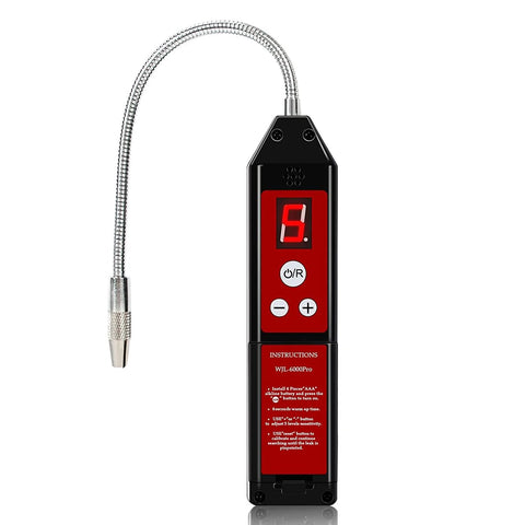 Wale&Morn WJL-6000PRO halogen leak detector handheld with red display and flexible stainless steel probe