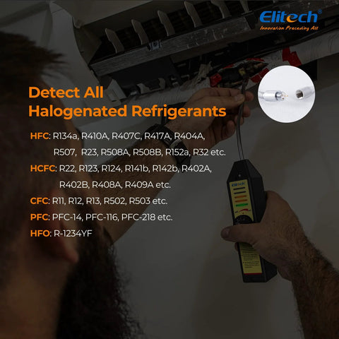 Elitech freon leak detector handheld HVAC tester with LED gauge and probe