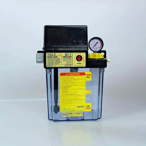 Front view of HALS Lube HMGP 303M Lubrication Oil Pump With External Control Fixed Quantity Oil Supply and Pressure Gauge.