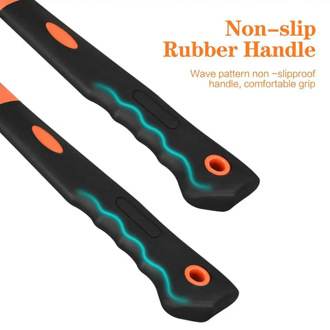 Close-up of the non-slip rubber handle of an Eight Ounce Straight Rip Claw Hammer With Fiberglass Handle Smooth Face Non Slip Grip.