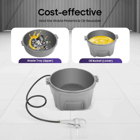 Hand Held Oiler Bucket Kit With Oil Gun For Pipe Threading Machines and waste collection tray, cost-effective tool