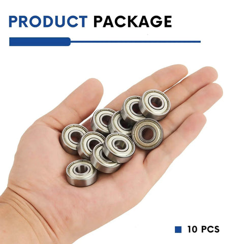 Hand holding 10pcs 608ZZ Ball Bearing, Double Metal Sealed Deep Groove Bearings 8x22x7mm, High Temperature High Speed and Low Noise, Chromium Bearing Steel