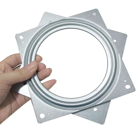 Person holding a 6 Pack 6 Inch Square Lazy Susan Hardware, Heavy Duty Zinc Plated Steel Turntable Bearings with Smooth 360 Rotation.