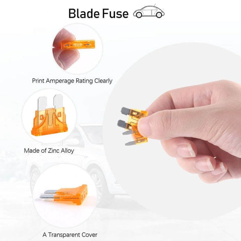 Hand holding a blade fuse from the 250 Piece US Grade Automotive Fuse Kit With Standard And Mini Blade Fuses Assortment.