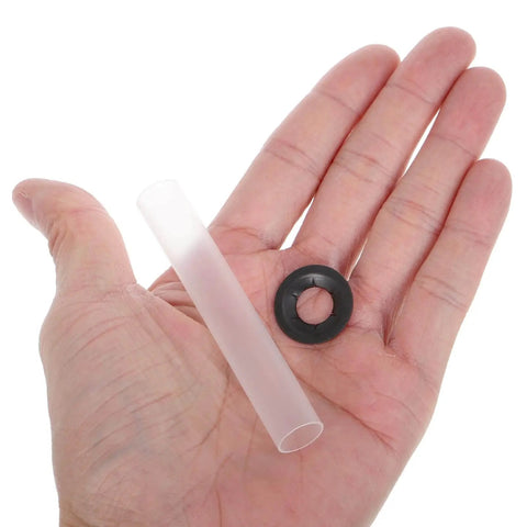 Close-up of Garage Door Hinge Roller Sleeves Kit With 20 Silent Plastic Rollers And Clips For Noise Reduction in hand