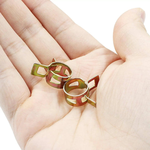 50 Pack Spring Band Clamps Heavy Duty Metallic Hose Clips For 12.5 To 13 Mm Outer Diameter Hoses held in hand