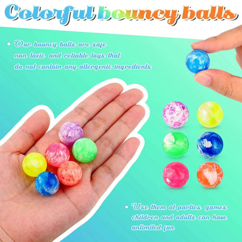 Colorful neon mini rubber bouncy balls held in hand, part of Small Bouncy Balls in Bulk Rubber High Bouncing Balls for Baby Toddler Birthday Party Favors Gift Game Prizes Vending Machines Fillers Outdoor Activities(500 Pc)