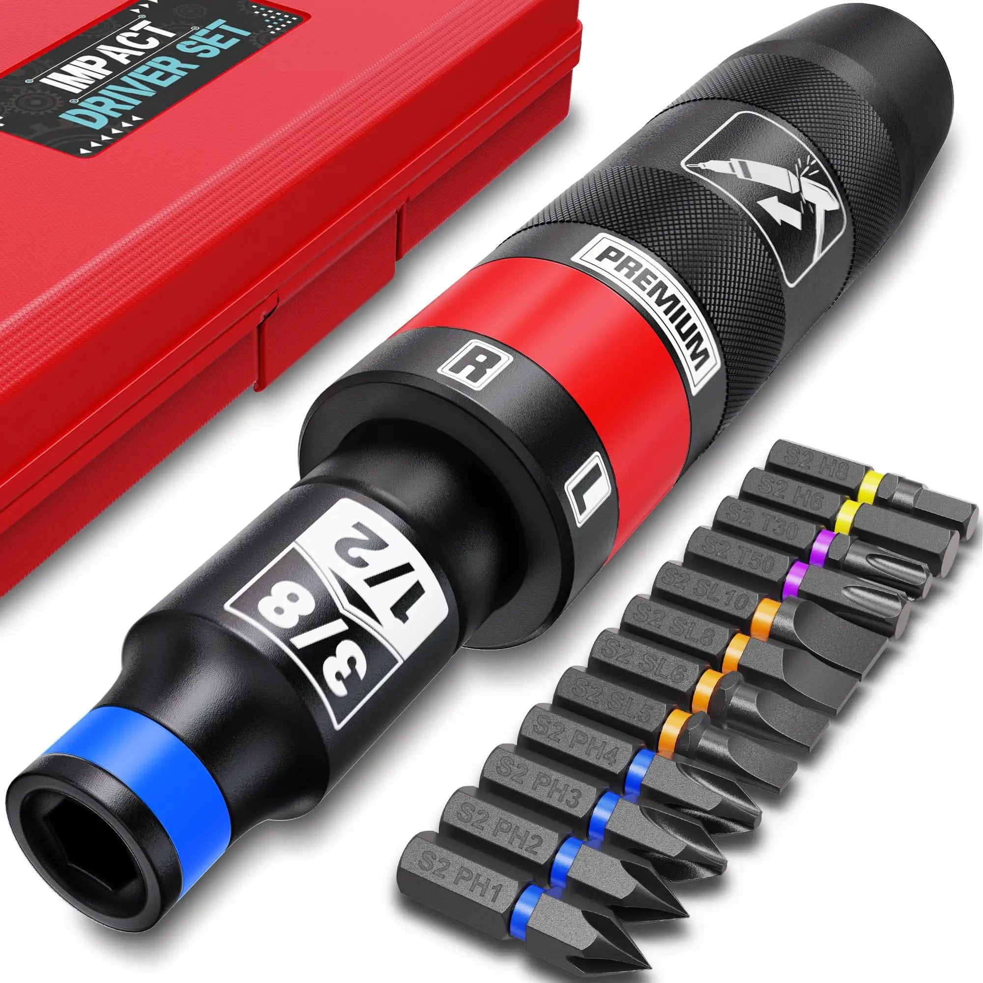 Half Inch Hand Impact Driver Set, 13 Piece Manual Reve...