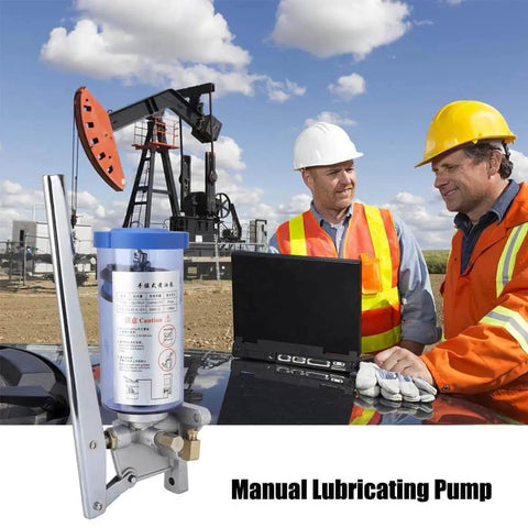 Manual Grease Pump LSG05 Hand Operated Lubricator displayed with oil rig background