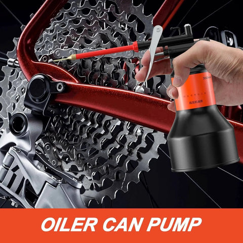 Using 350ml Hand Pump Oiler Can With Straight Spout High Pressure Lubrication Dispenser on bicycle chainring
