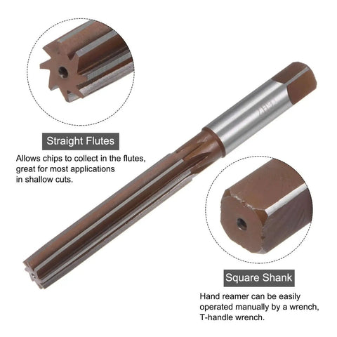 Hand Reamer 16mm H7 For Metal And Wood Holes, 9SiCr Alloy Steel Cutting Tool With Straight Flutes And Square Shank