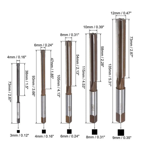 Hand Reamer Set Pro Grade 4mm 6mm 8mm 10mm 12mm H7 Alloy Steel With Straight Flutes For Precise Hole Reaming In Metal And Wood Projects Great For Finishing Cylinders And Bore Holes Uxcell