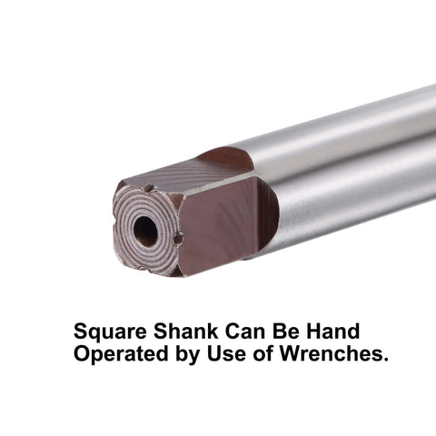 Close-up of Hand Reamers Set H8 Accuracy Alloy Tool Steel 6 Flutes Straight Shank Milling Cutter Tool end showing square shank design.