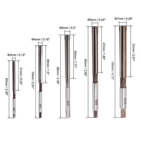 Hand Reamers Set H8 Accuracy Alloy Tool Steel 6 Flutes Straight Shank Milling Cutter Tool 10pcs showing 3mm to 7mm sizes