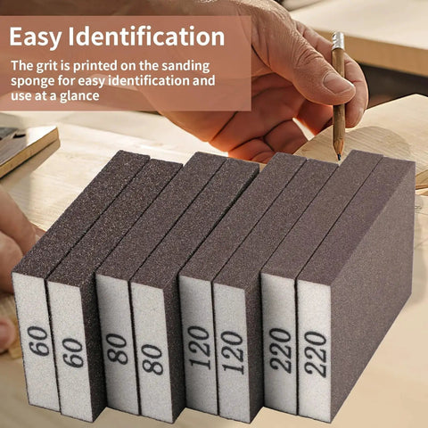 Eight Pack Hand Sanding Block Set Grits 60 80 120 220 For Wood Metal Drywall with grit printed for easy identification