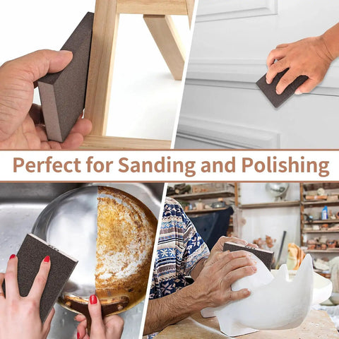 Using Eight Pack Hand Sanding Block Set Grits 60 80 120 220 for wood, drywall, metal polishing and smoothing.