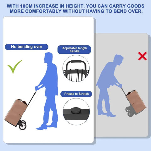 Illustration showing a person using the J Folding Hand Truck and Dolly, 200 LB Capacity Upgraded Aluminum Dolly Cart with extended handle.