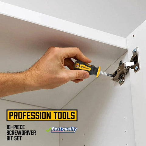 Using 10 Piece Magnetic Screwdriver Set With 5 Phillips And 5 Slotted Tips Cushion Grip Handles for cabinet installation