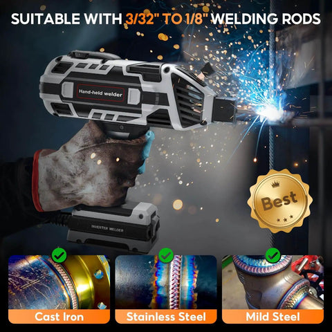 Portable Handheld Arc Welder 110V IGBT Inverter 20 120A Hot Start Anti Stick Welds 3 32nd to 1 8th Inch Rods Tvgoo Grey in action