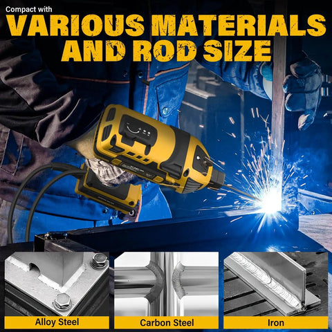 Portable 110V Arc Welder With IGBT Inverter Handheld Electric Welding Gun in use with sparks on various metal materials
