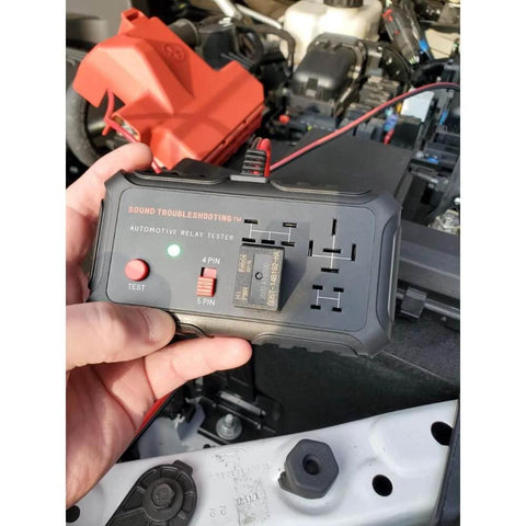 Automotive Relay Tester Kit 12V Handheld Diagnostic Tool for 4 and 5 Pin Relays With Battery Clips DIY Car Tester in use
