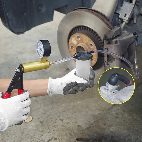 Using Hand Held Vacuum Pump Tester Kit For Automotive Testing Vacuum Gauges And Brake Bleeder With Pro Grade Adapters And Case Blue