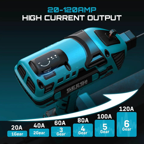 Portable 110V 120A Welder Go-To For Home DIY And Auto Repair Handheld Welding Machine close-up showing 20-120A output levels