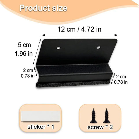 Product size diagram for Pack Of Two Hands Free Cabinet Foot Pulls For Touchless Trash Drawers And Full Overlay Cabinets; includes screws and sticker