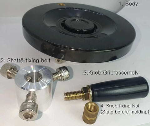 Image showing components of a Five Inch Handwheel With Half Inch Bore For Drill Press Table Saw Grinder And Lathe Industrial Phenolic Body