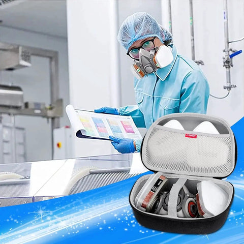 Durable hard EVA travel case protects your reusable half mask respirator 6100 6200 series and accessories during transport and storage