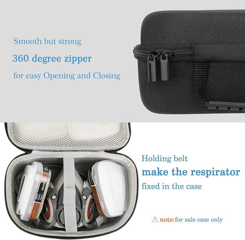 Durable hard EVA travel case protects your reusable half mask respirator 6100 6200 series, open view with accessories inside
