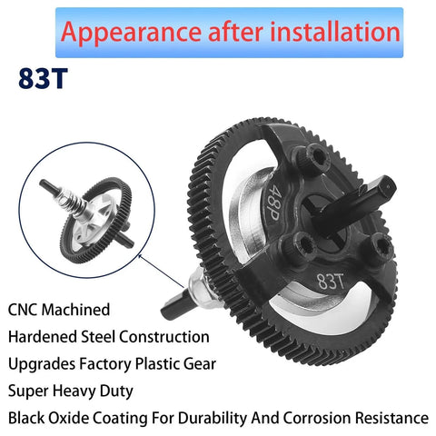 Traxxas Hardened Steel Spur Gear Upgrade 83T for 1/10 Slash Stampede Rustler Bandit 2WD with CNC machined construction