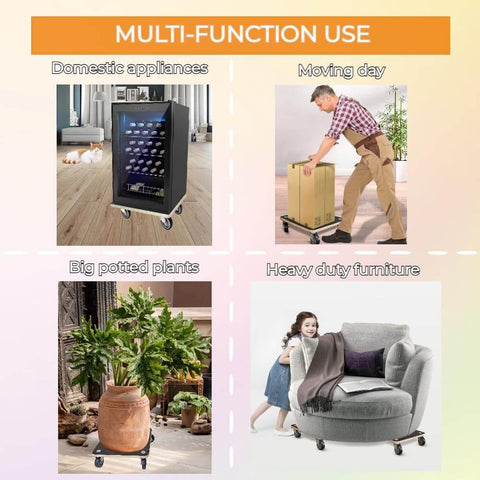 Hardwood furniture moving dolly set of 2 with 15 x 15 inch wood platform used for appliances, plants, and heavy furniture