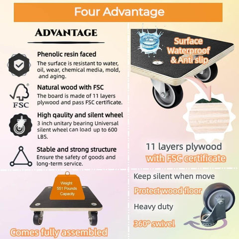 Four advantages of hardwood furniture moving dolly set of 2 with 15 x 15 inch wood platform and 4 rubber silent swivel wheels