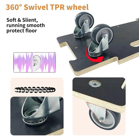 Close-up of Spliceable Furniture Moving Dolly With 550 Lbs Capacity 2 Packs showing silent swivel TPR wheels and hardwood frame.