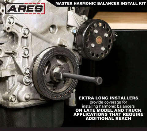 Master Harmonic Balancer Install Kit For Domestic And Import Vehicles With Extra Long Installers installed on engine