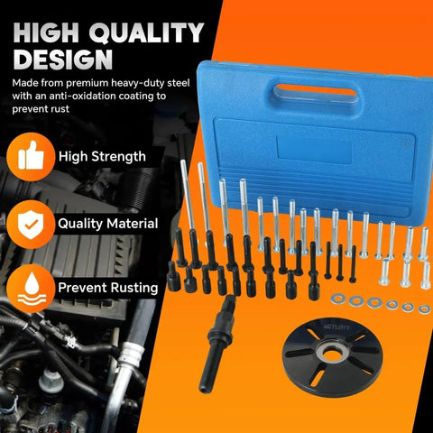 Harmonic Balancer Puller Kit With Installer And Thrust Bearing for damage-free removal with bolts, adapters, and case.