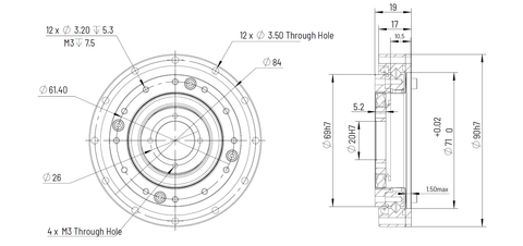 HD Mini-20 90mm Harmonic Drive Gear Ratio 30:1 - Strain Wave Gear Reducer technical drawing and specifications.