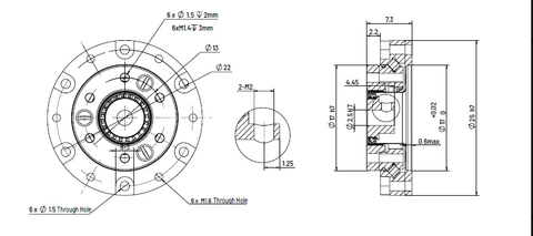Technical drawing of HD Mini-03 Strain Wave Gear Reducer, 25mm Harmonic Drive Gear Ratio 30:1 with dimensions.
