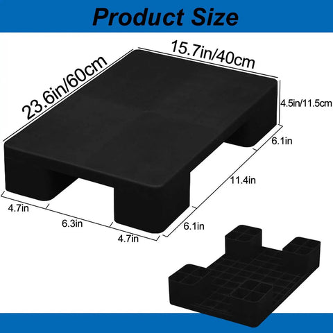 Heavy Duty HDPE Plastic Pallets Set For Garage And Industrial Use Lightweight Waterproof Storage Pads 2 Pack 23.6 Inch Long 15.7 Inch Wide 4.5 Inch High Moisture Proof Floor Pallets