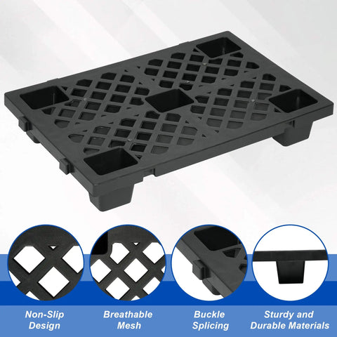 Eight Pack Plastic Pallets 23.6 Inch By 15.7 Inch By 3.9 Inch Thick Heavy Duty HDPE Floor Pallets with breathable grid design