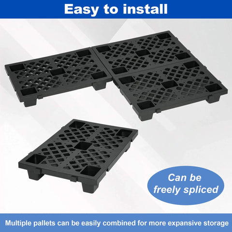 Eight Pack Plastic Pallets 23.6 Inch By 15.7 Inch By 3.9 Inch Thick Heavy Duty HDPE Floor Pallets for Basement Storage Waterproof